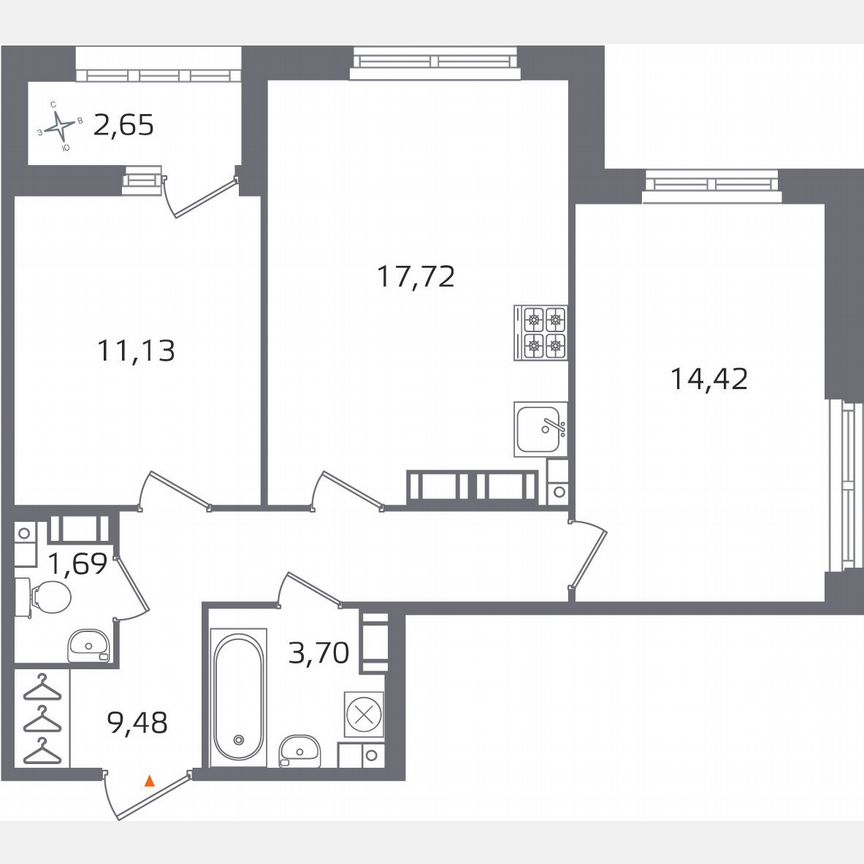 2-к. квартира, 59,5 м², 14/17 эт.