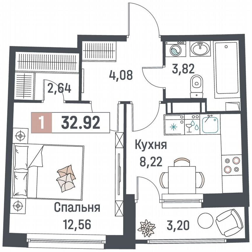 1-к. квартира, 32,9 м², 14/18 эт.