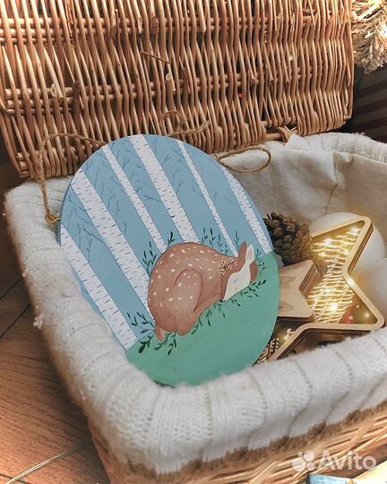 Картина в детскую «В березках», 18 см, масло