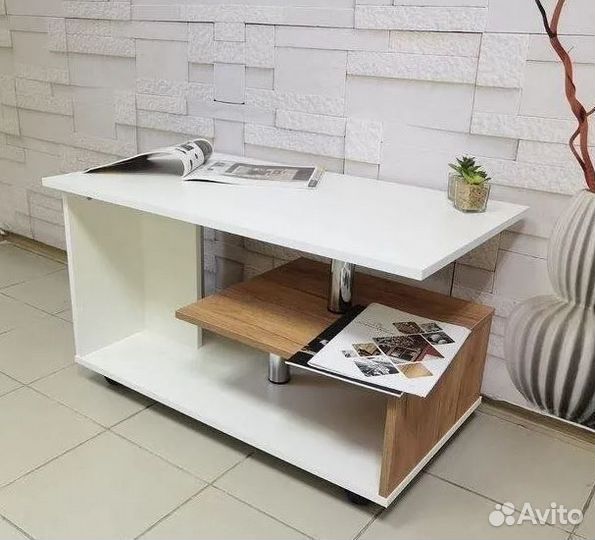 Стол журнальный Белый/Дуб крафт золотой