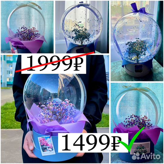 Гипсофила в сфере. Подарок. Цветы в коробке