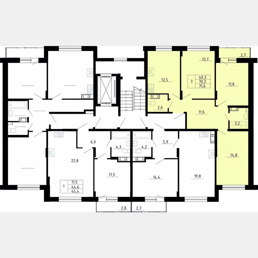 3-к. квартира, 70,2 м², 4/8 эт.