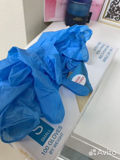 Перчатки нитриловые голубые