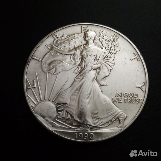 1 доллар США 1990г. Серебро 999 1 унция (31.1 гр)
