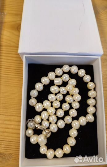 Бусы из природного жемчуга, замок сереб. украшение