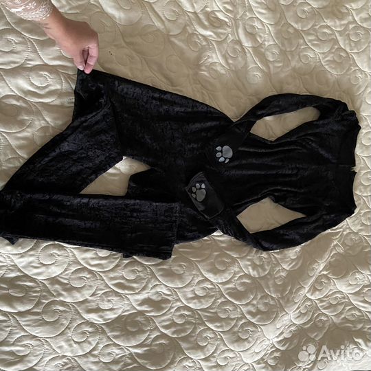 Бархатный черный комбинезон-кошка s