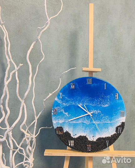 Часы интерьерные 3D море из эпоксидной смолы