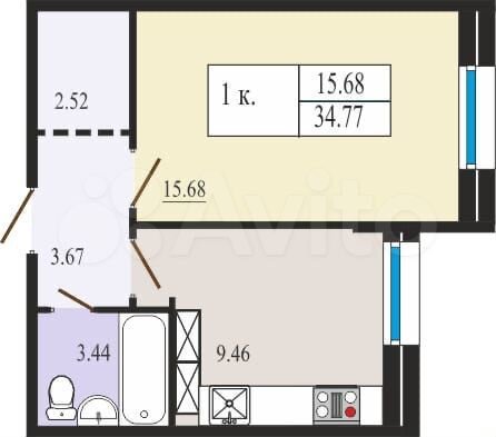 1-к. квартира, 34,9 м², 1/12 эт.