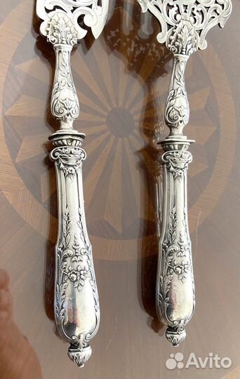 Антикварный набор для сервировки рыбы серебро Фран