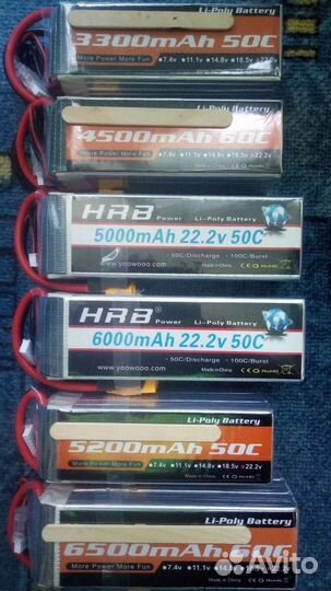 HRB LiPo 6s 22.2в 2000—19000мАч 50-100C Новые