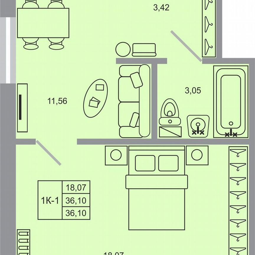 1-к. квартира, 36,1 м², 4/17 эт.