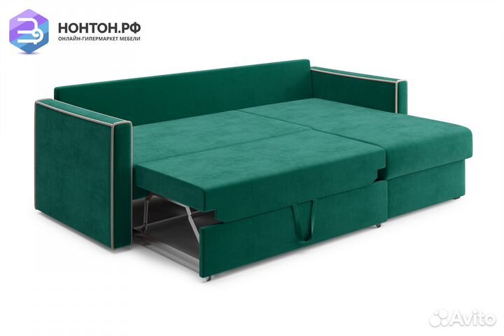 Диван угловой дельфин Леон изумрудный