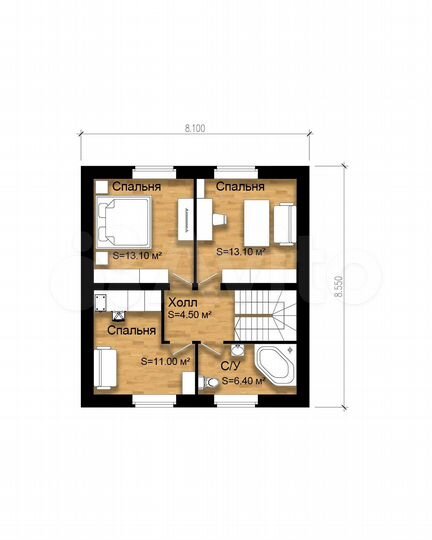 Коттедж 106 м² на участке 7,2 сот.