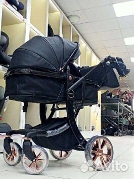 Коляска 3 в 1 эко кожа чёрная