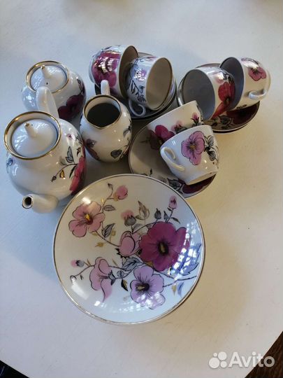 Чайный сервиз фарфоровый «Розовaя веткa» лфз
