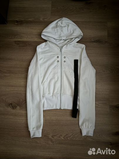 Rick Owens Crop Full Zip-Up Hoodie White