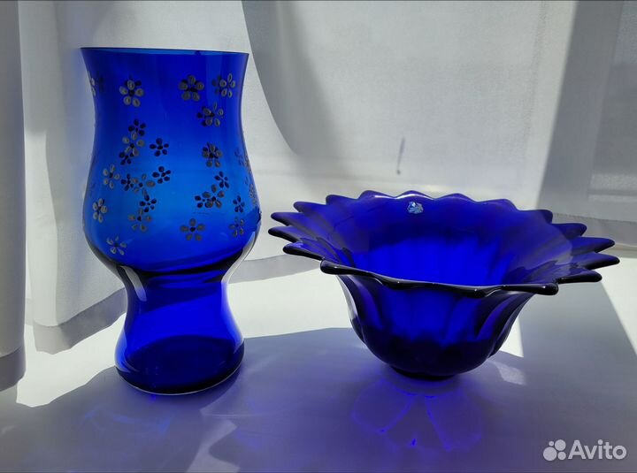 Ваза синее стекло СССР