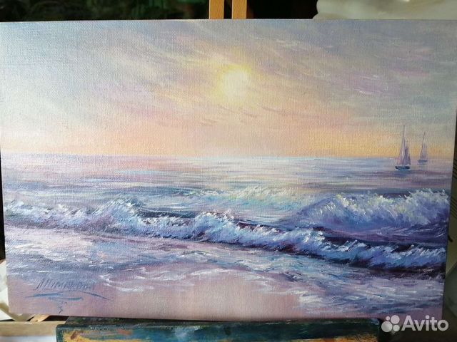 Картина маслом на холсте. Морской пейзаж. Закат
