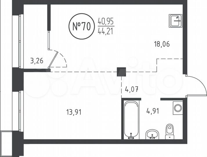 1-к. квартира, 44,2 м², 9/10 эт.