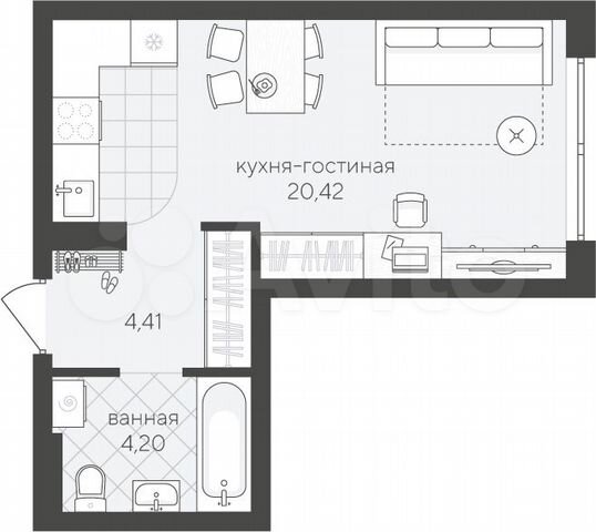 Квартира-студия, 29 м², 3/4 эт.