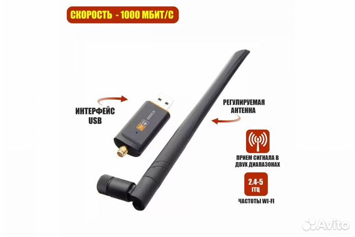 Wi-Fi адаптер U3 1200MB/S (866+300) усиленная