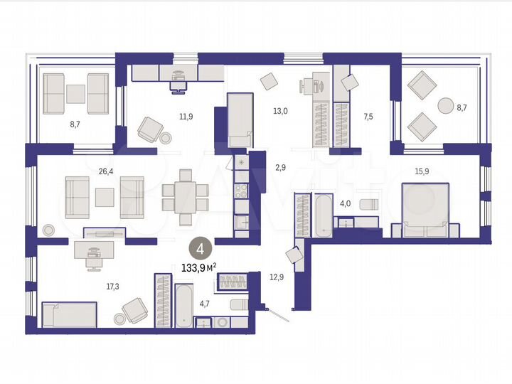 4-к. квартира, 133,9 м², 15/15 эт.