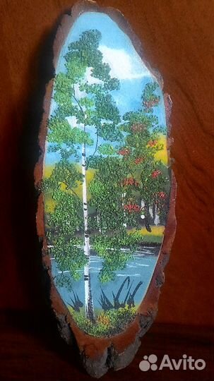 Панно на срезе дерева Лето и Осень 2 шт