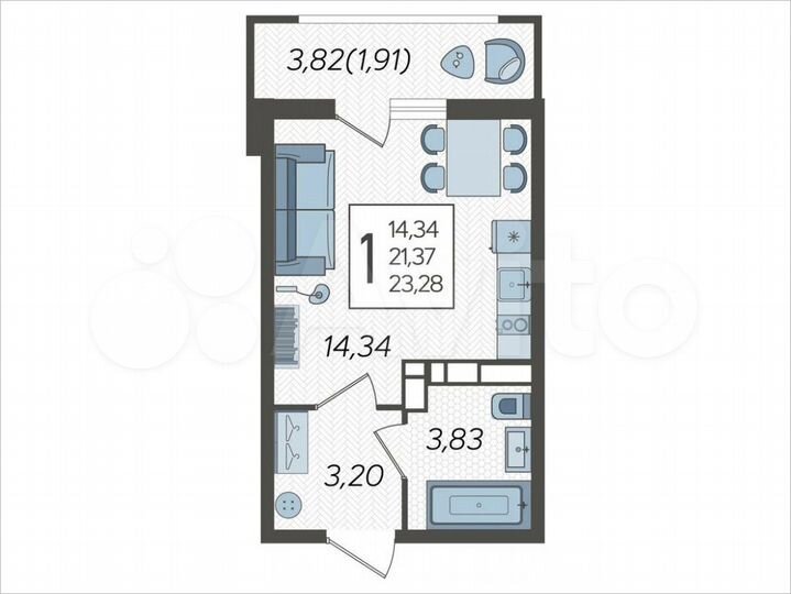 Квартира-студия, 23,3 м², 10/23 эт.