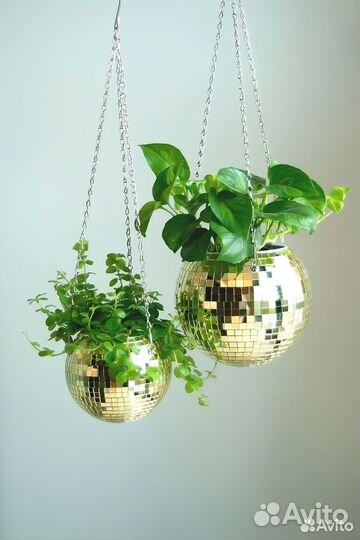 Кашпо из диско шара / кашпо из зеркальной мозаики