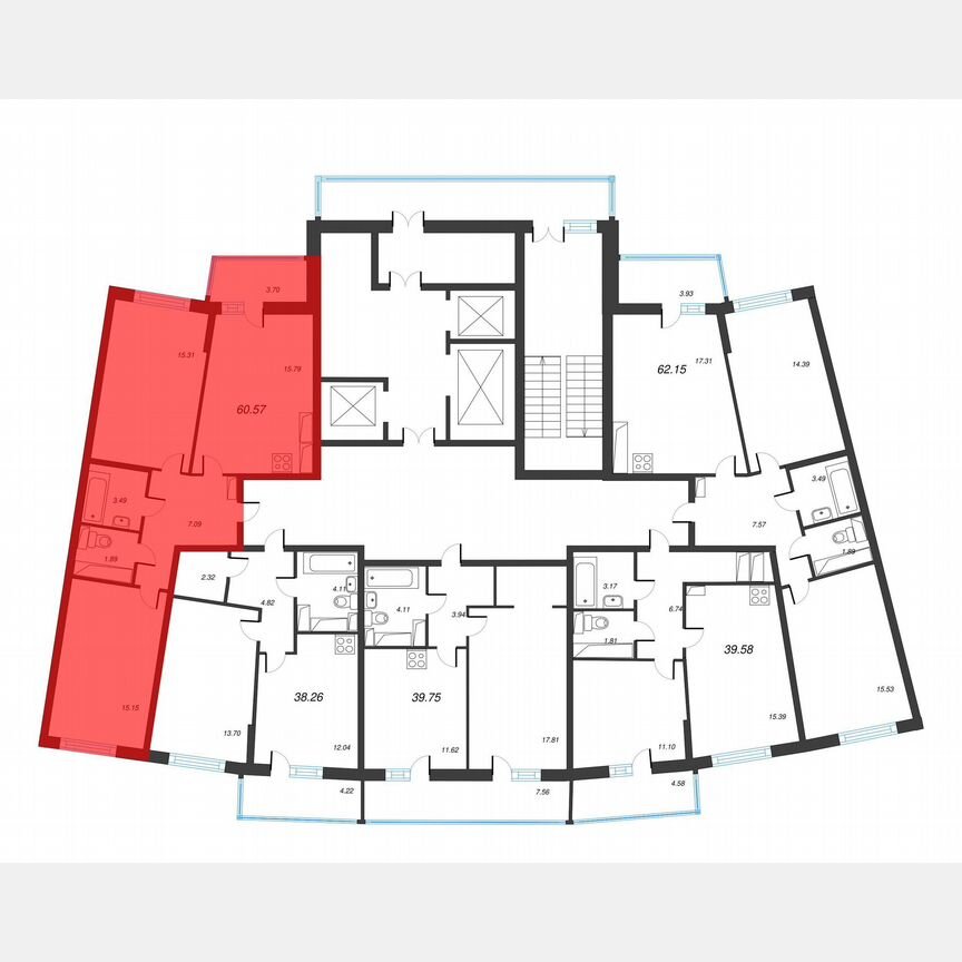 2-к. квартира, 62,4 м², 18/22 эт.