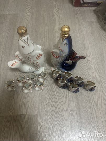 Штоф-графин и рюмки рыбки 1991 г