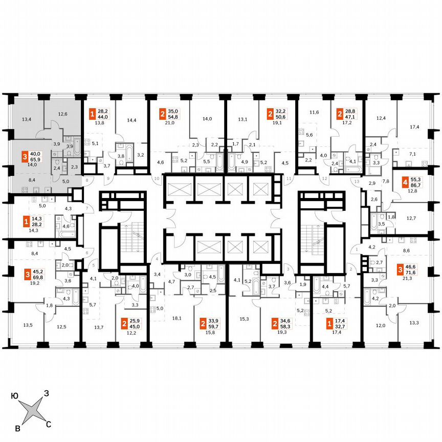 2-к. квартира, 65,9 м², 26/60 эт.