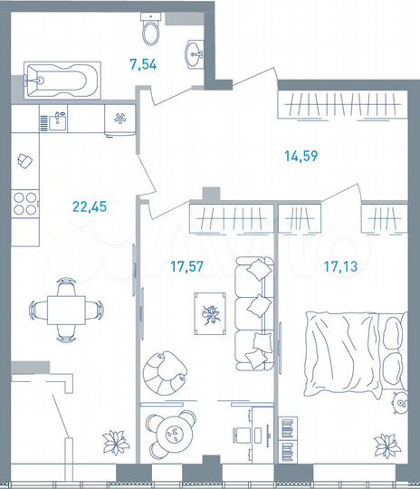 2-к. квартира, 84,3 м², 6/19 эт.