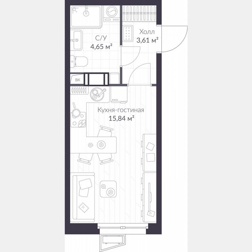 Квартира-студия, 24,1 м², 3/11 эт.