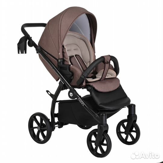 Коляска 3 в1 nanni короб + прогулка Кофе+Кожа Брон
