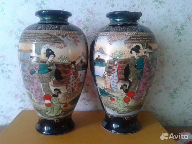 Вазы парные. Япония Сацума (Satsuma)