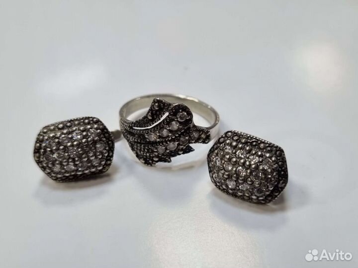 Серебряный комплект, марказиты с фианитами
