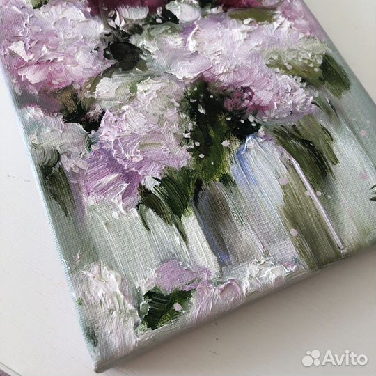 Картина маслом на холсте с сиренью