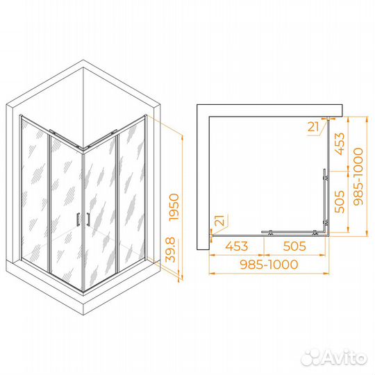 Душ. уголок 1000x1000 прозрач. RGW PA-030B