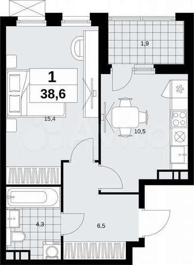 1-к. квартира, 38,6 м², 15/18 эт.