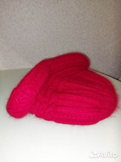Шапка теплая женская, бордовый, красный цвет