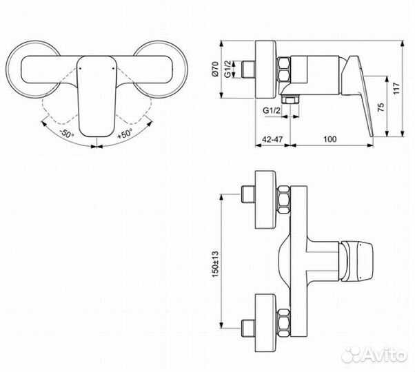 Смесит. душа хром Ideal Standard Ceraplan BD250AA