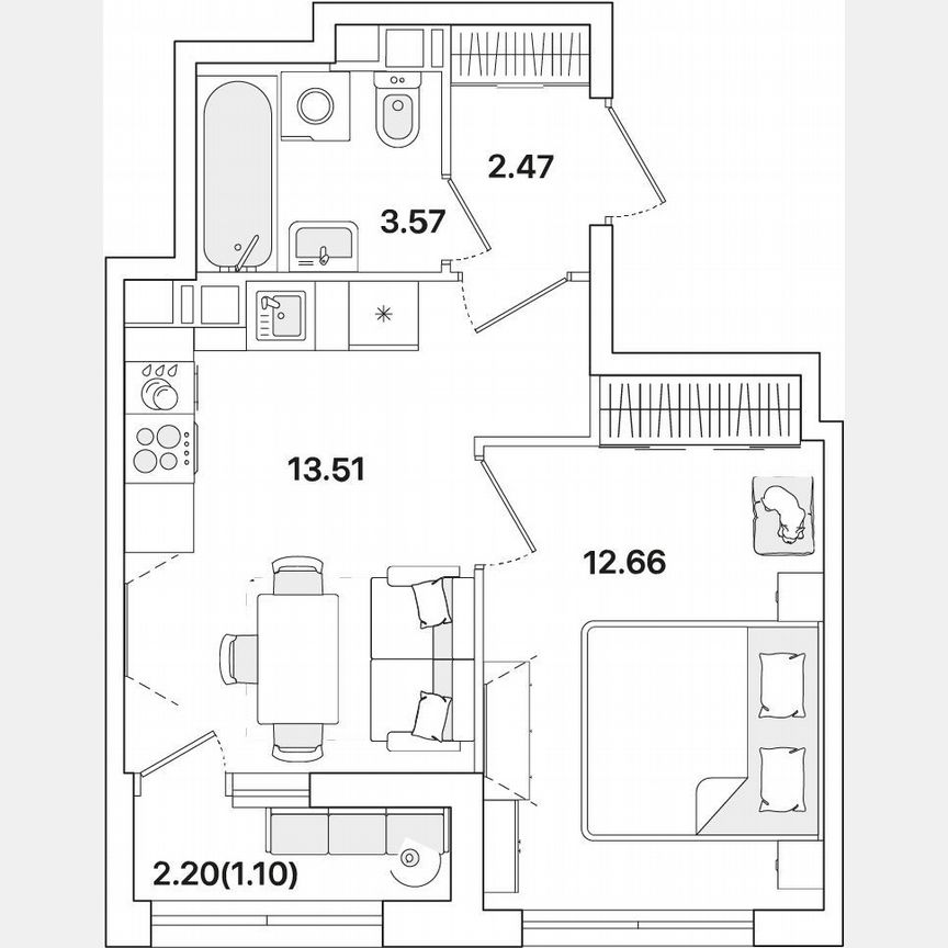 1-к. квартира, 33,3 м², 10/12 эт.