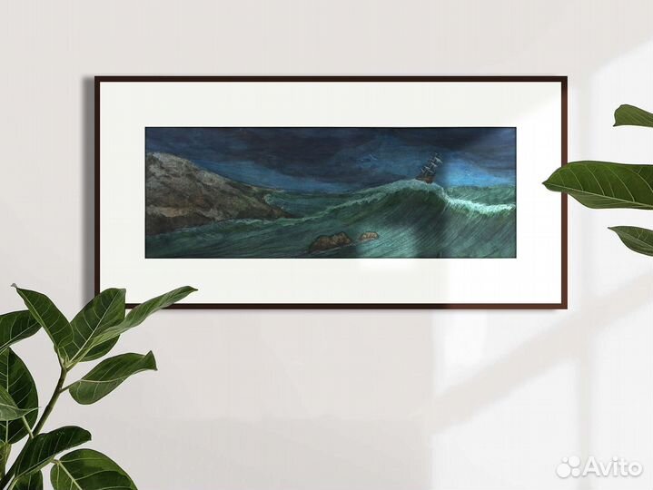 Картина акварелью морской пейзаж