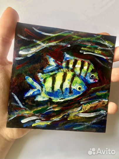 Картина рыбки миниатюра 10*10 акрил