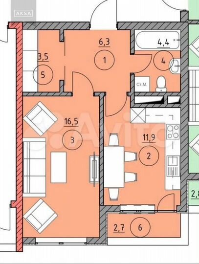 1-к. квартира, 49,5 м², 10/13 эт.