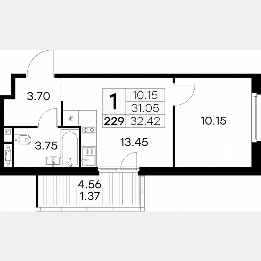 1-к. квартира, 32,4 м², 9/15 эт.