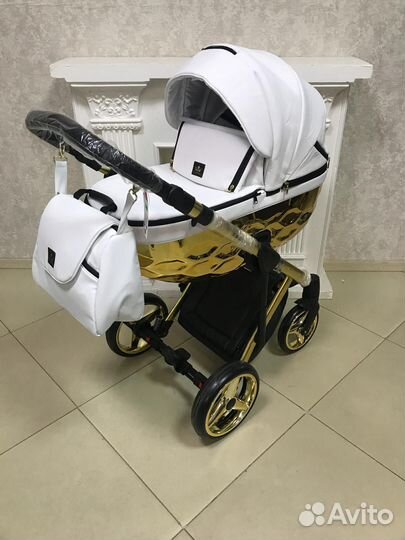 Коляска 2 в 1 adamex chantal star белая кожа