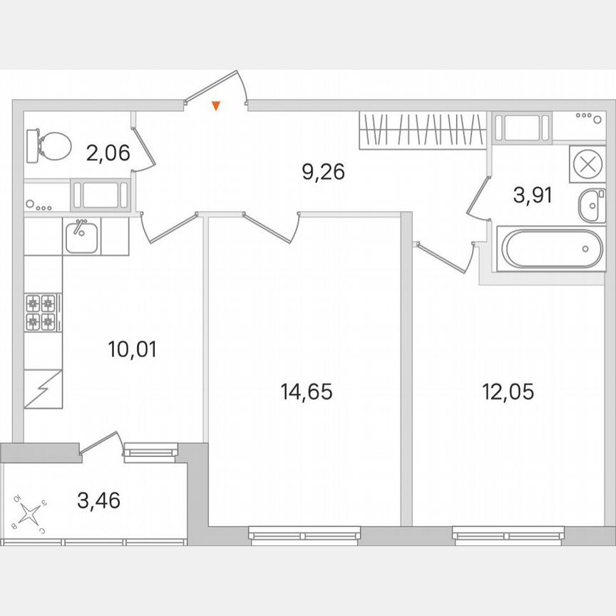 2-к. квартира, 53,7 м², 5/8 эт.