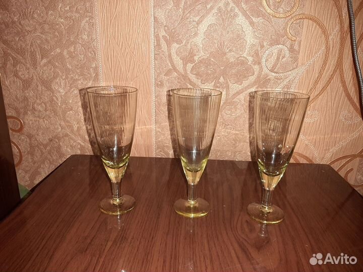 Бокалы (винтаж) желтое рифленое стекло